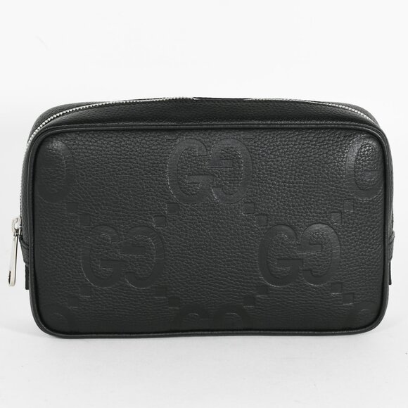 Gucci Jumbo GG Black Leather Toiletry Case Piuma Calf Travel Bag - Picture 5 of 11